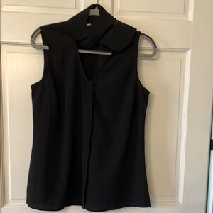 CAbi Black Sleeveless Button Down Shirt with Fringe Scarf